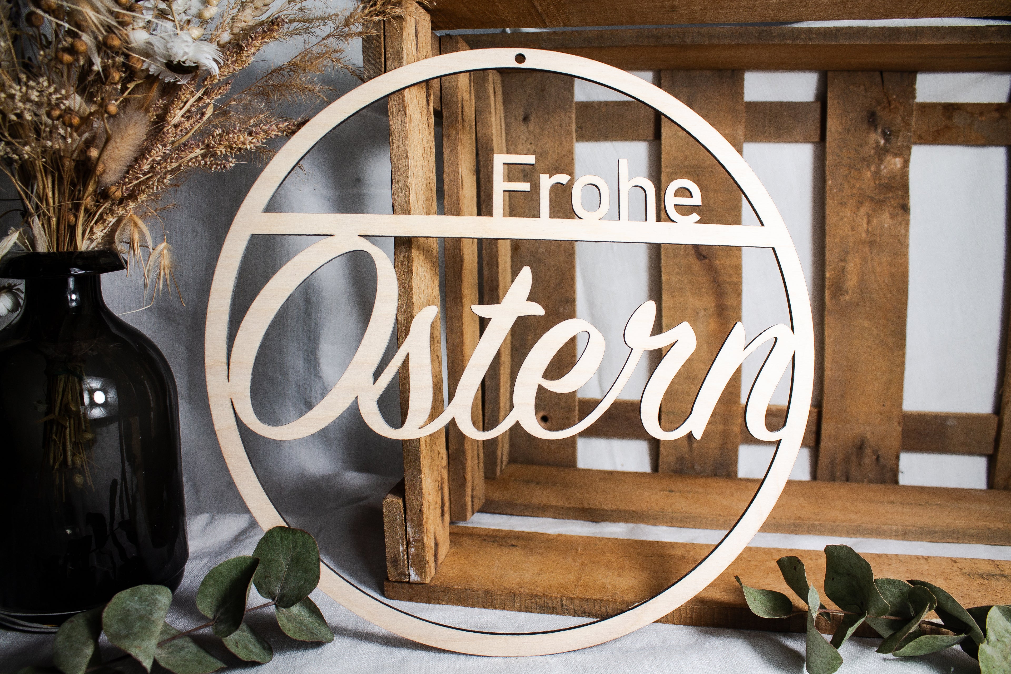 Holzkranz | Holzring "Frohe Ostern"