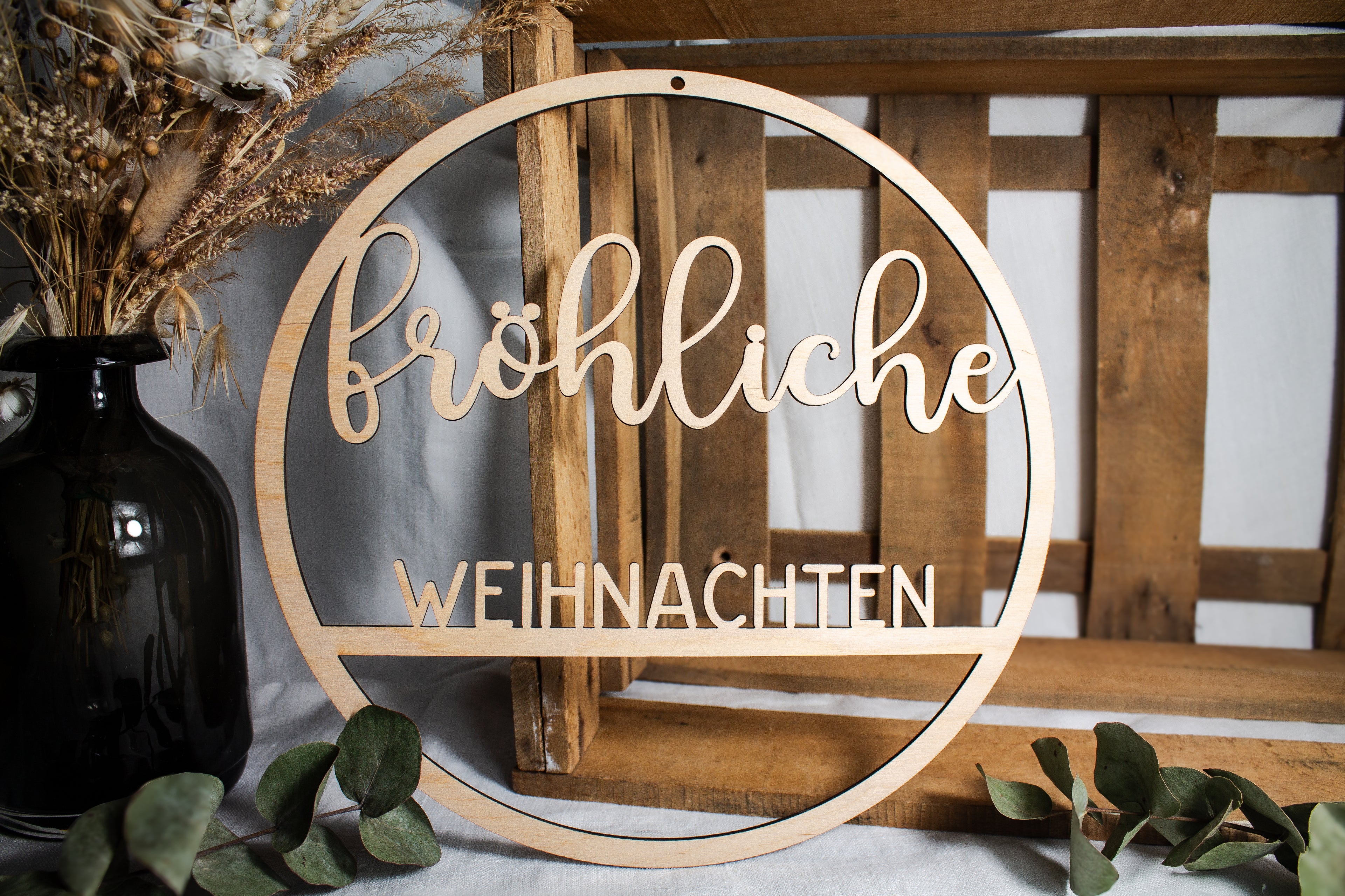 Holzkranz | Holzring "Fröhliche Weihnachten"