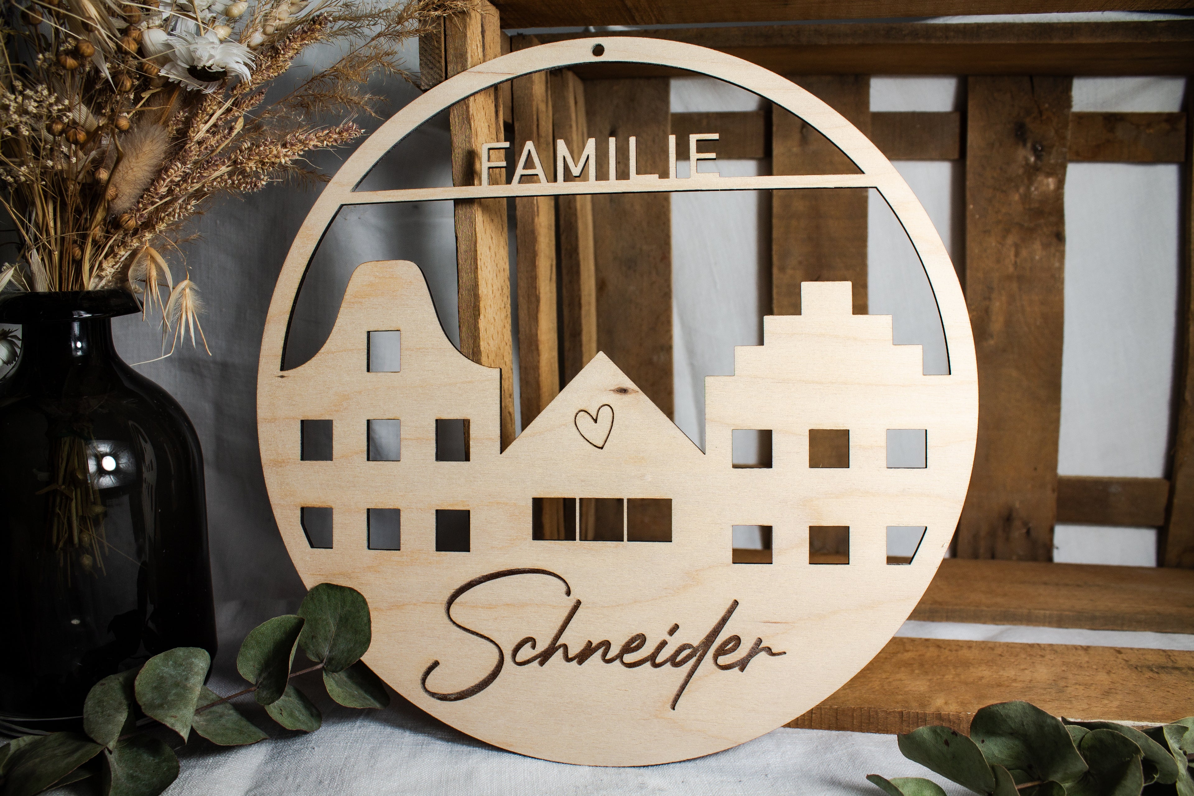 Holzkranz | Holzring "Familie - Häuser"