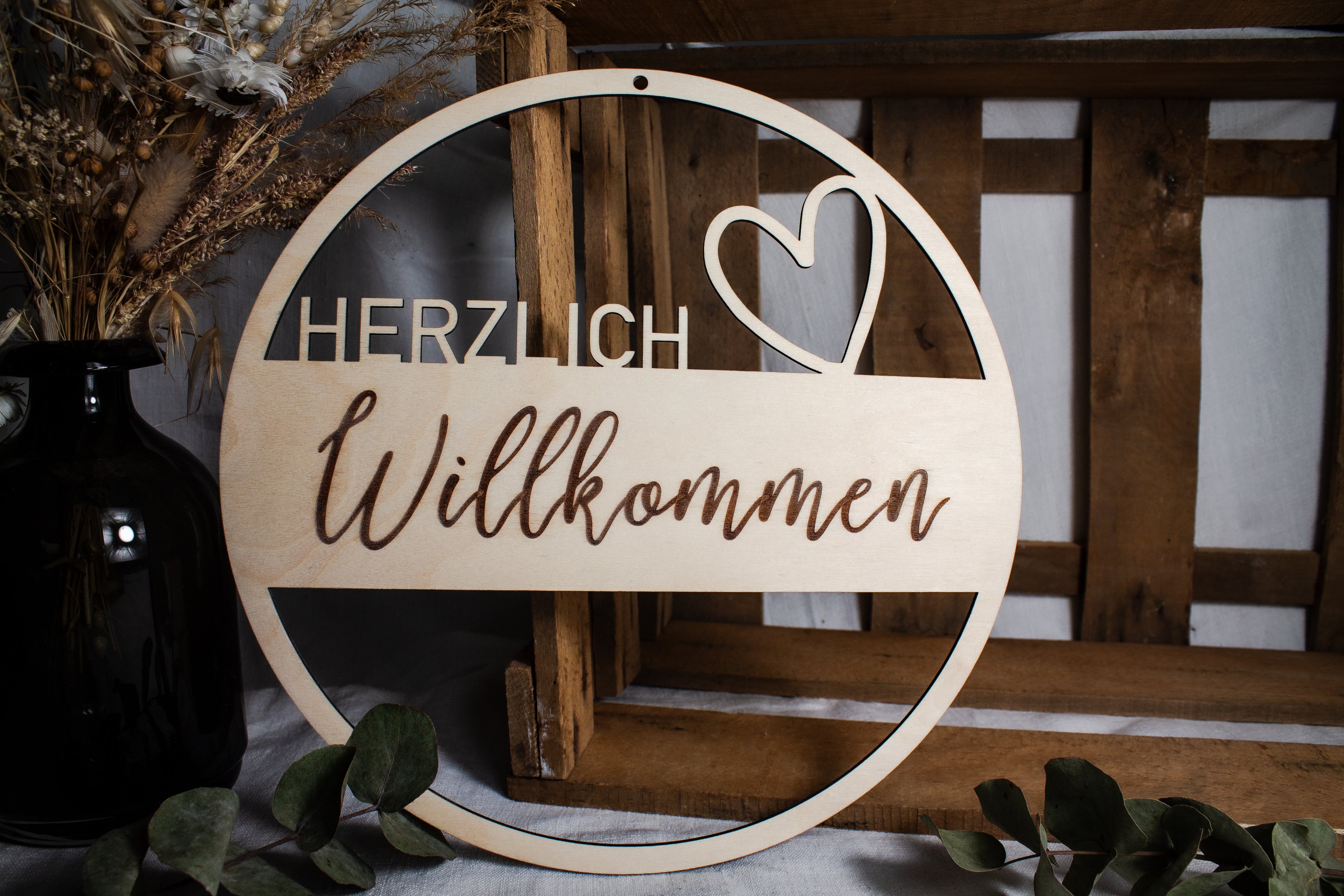 Holzkranz | Holzring &quot;Herzlich Willkommen&quot;