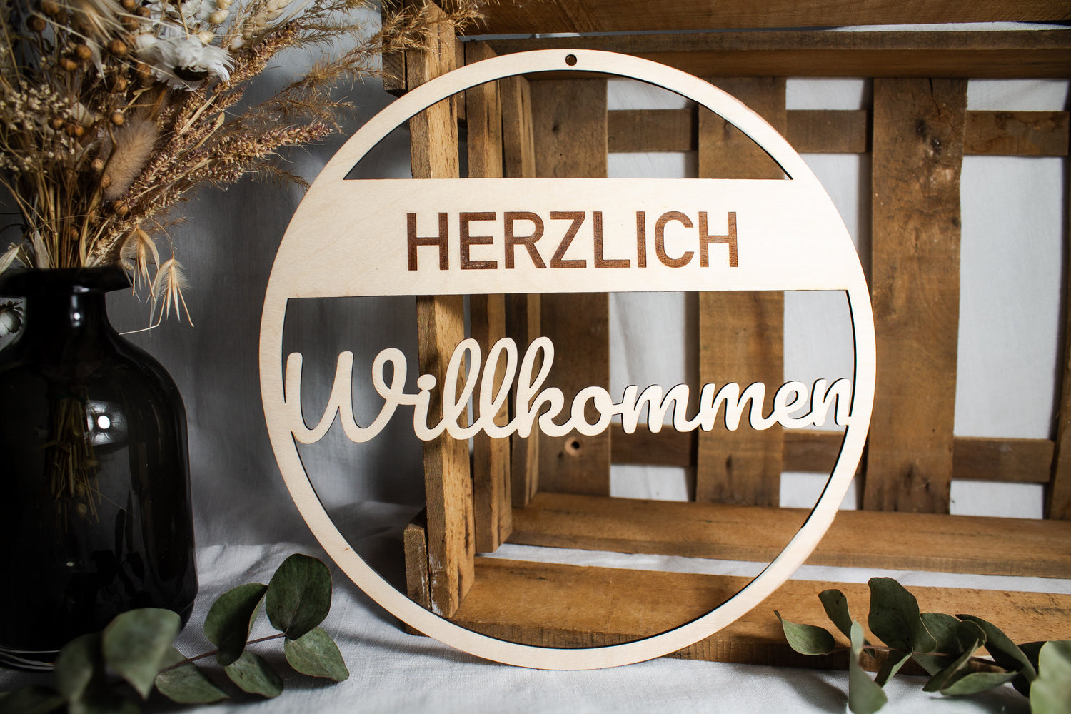 Holzkranz | Holzring &quot;Herzlich Willkommen&quot;